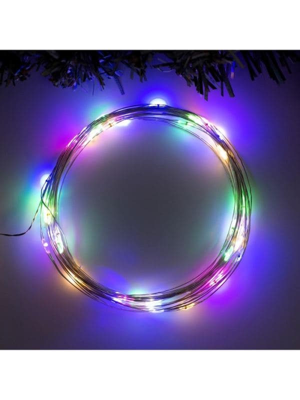 Гирлянда «Нить» 5 м роса, IP20, серебристая нить, 50 LED, 2 режима, батарейки ААх3 (нет в комплекте), свечение мульти — фото 4