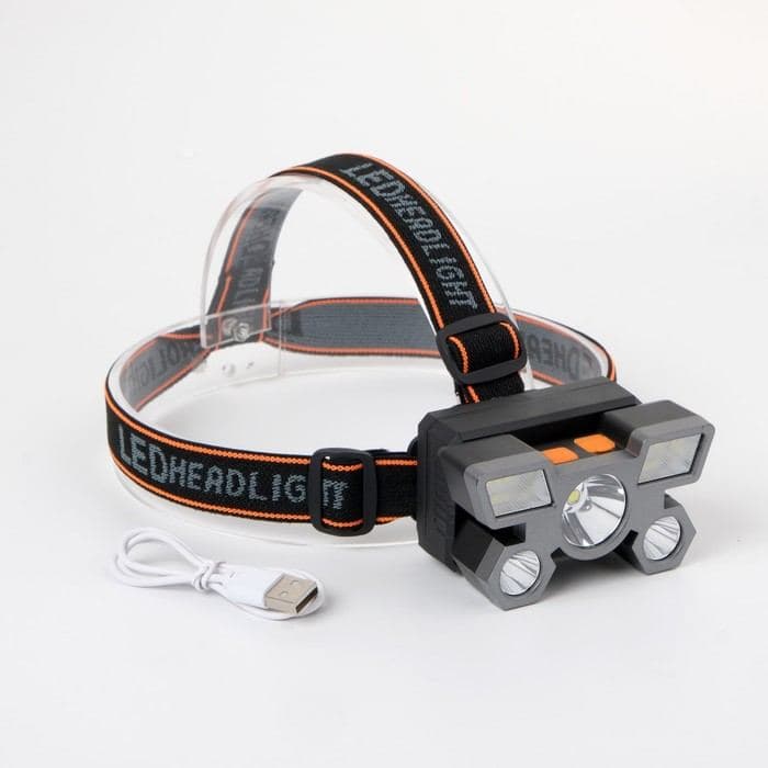Фонарь налобный аккумуляторный, 1000 мАч, 5 Вт, 3 LED, 4 режима, USB — фото 3