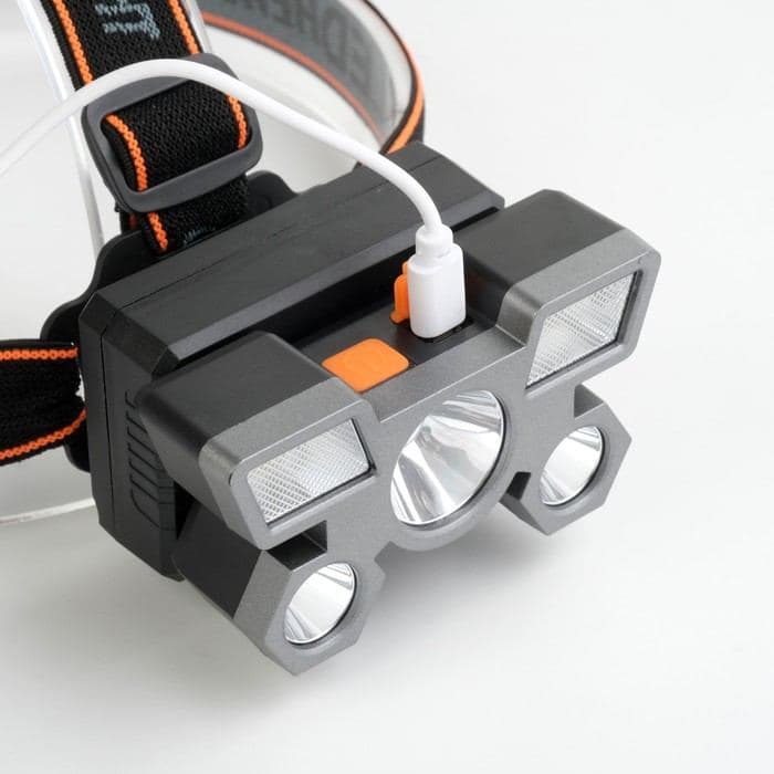 Фонарь налобный аккумуляторный, 1000 мАч, 5 Вт, 3 LED, 4 режима, USB — фото 4