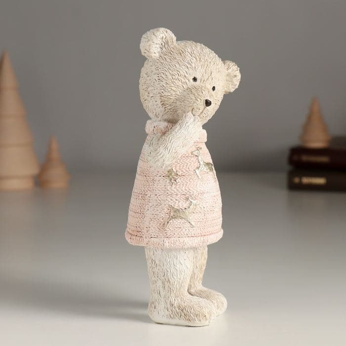 Фигурка полистоун «Удивленный мишка в розовом свитере», 7.5×5.5×16 см — фото 3