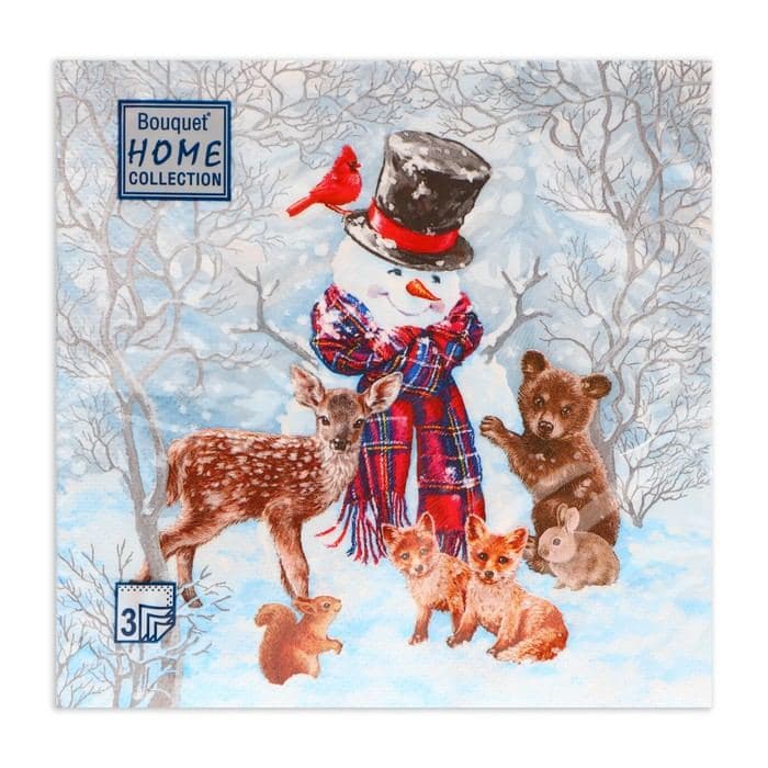 Салфетки новогодние бумажные Home Collection Classic «Лесные друзья», 3 слоя, 33×33 см, 20 шт. — фото 2