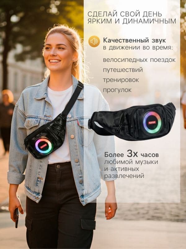 Портативная колонка - сумка LAB-85, 10 Вт, 2500 мАч, с подсветкой, поддержка карты памяти, чёрная — фото 4