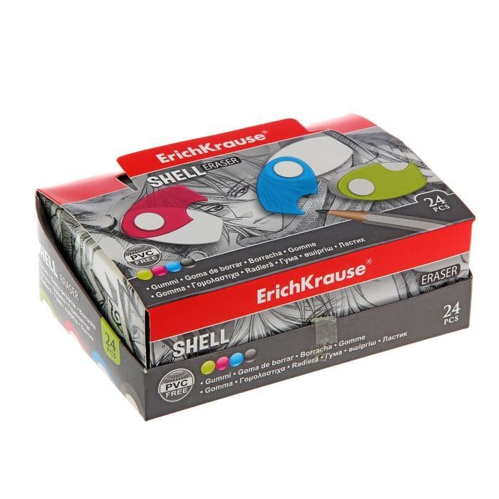 Ластик в пластиковом футляре ErichKrause Shell, мягкий, гипоаллергенный, МИКС — фото 5