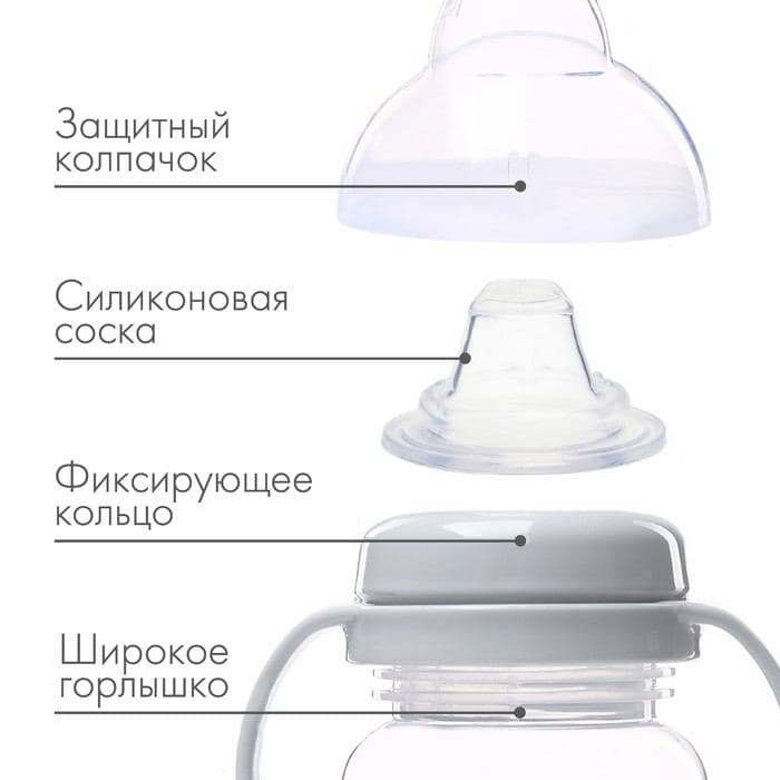 Поильник - непроливайка детский M&B с мягким носиком, от 9 мес., 270 мл., с ручками, серый — фото 3