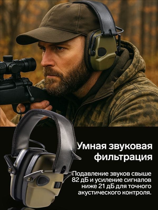 Тактические наушники для стрельбы с активным шумоподавлением — фото 2