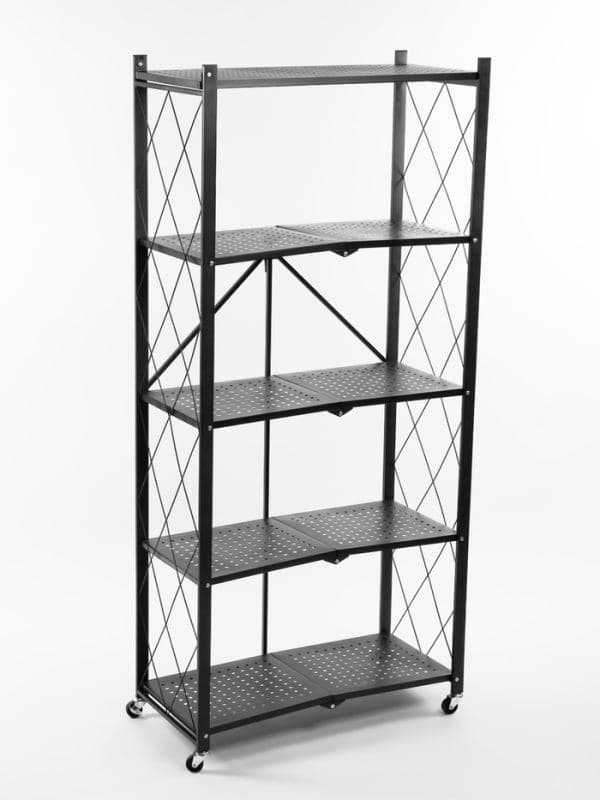 Стеллаж складной на колесах, 72×36×162.5 см, чёрный матовый — фото 3